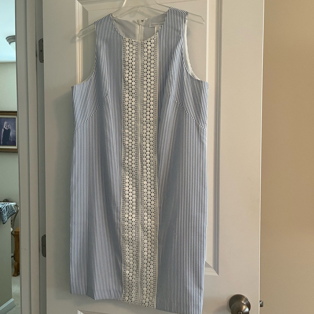 London Times Blue and White Striped Mini Dress